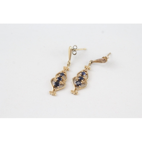 70 - 9ct gold sapphire drop earrings 1.4g