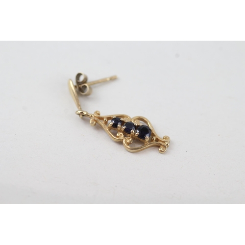 70 - 9ct gold sapphire drop earrings 1.4g