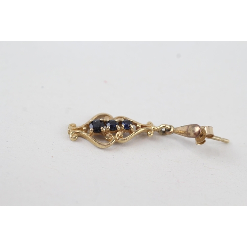 70 - 9ct gold sapphire drop earrings 1.4g