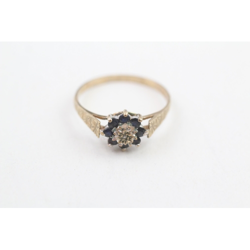 75 - 9ct gold sapphire and diamond floral cluster dress ring 1.6g   Size P