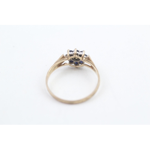 75 - 9ct gold sapphire and diamond floral cluster dress ring 1.6g   Size P