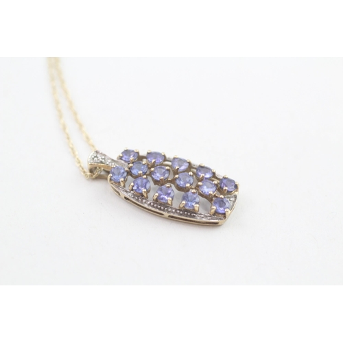 8 - 9ct gold tanzanite and diamond pendant with 9ct gold chain 2.4g