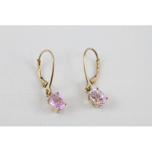 84 - 9ct gold kunzite drop earrings with hinged backs 1.7g