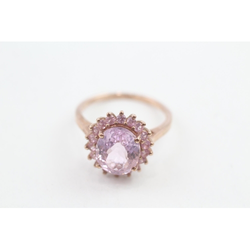 9 - 9ct gold pink sapphire and kunzite halo cocktail ring 3.8g   Size R