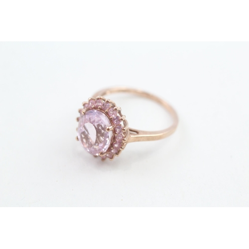 9 - 9ct gold pink sapphire and kunzite halo cocktail ring 3.8g   Size R