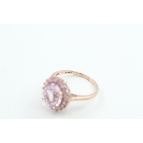 9 - 9ct gold pink sapphire and kunzite halo cocktail ring 3.8g   Size R