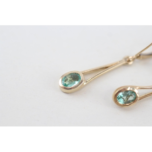 90 - 9ct gold aquamarine drop earrings with hinged backs 2.5g