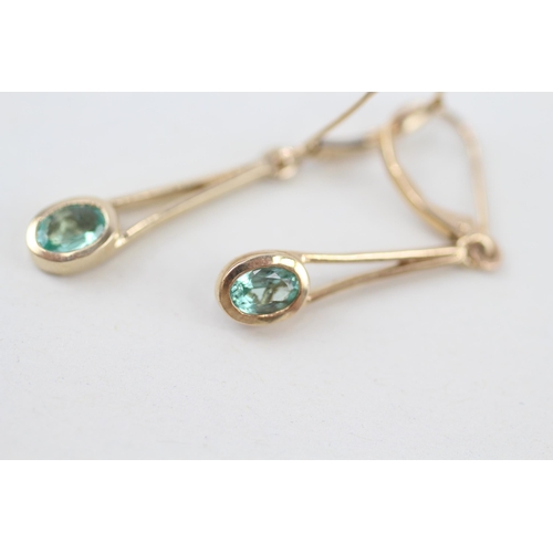 90 - 9ct gold aquamarine drop earrings with hinged backs 2.5g