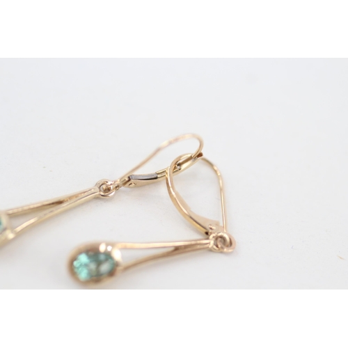 90 - 9ct gold aquamarine drop earrings with hinged backs 2.5g