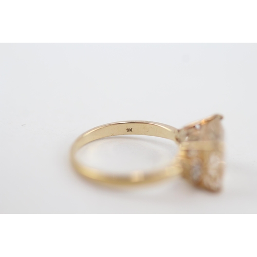 97 - 9ct gold rutilated quartz and diamond cocktail ring 2.9g   Size N 1/2