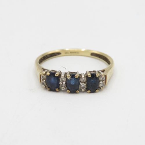 117 - 9ct gold diamond & sapphire dress ring 1.8g Size R