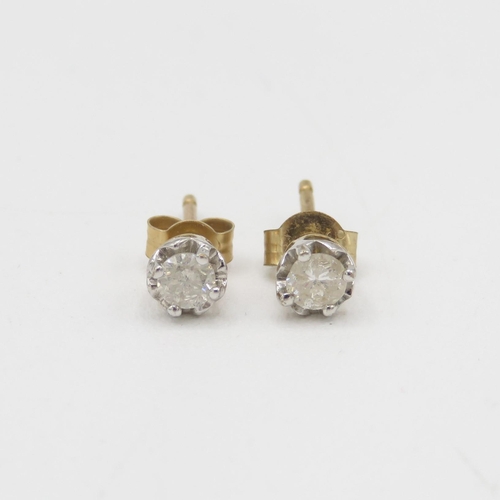 12 - 9ct gold round brilliant diamond single stone stud earrings 0.6g