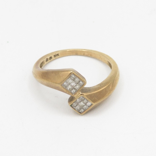 193 - 10ct gold diamond cluster bypass ring 2.8g Size N 1/2