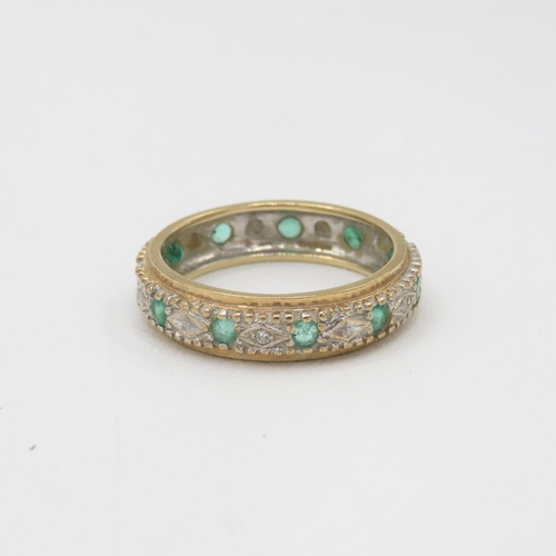 27 - 9ct gold emerald & diamond full eternity ring 2.6g Size M