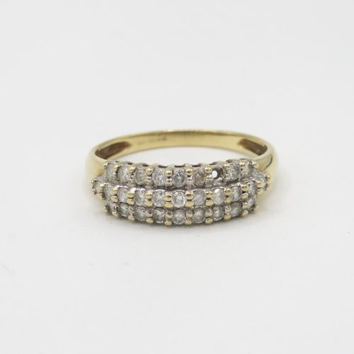 29 - 9ct gold diamond three row ring, claw set (as seen) 2.4g Size R 1/2