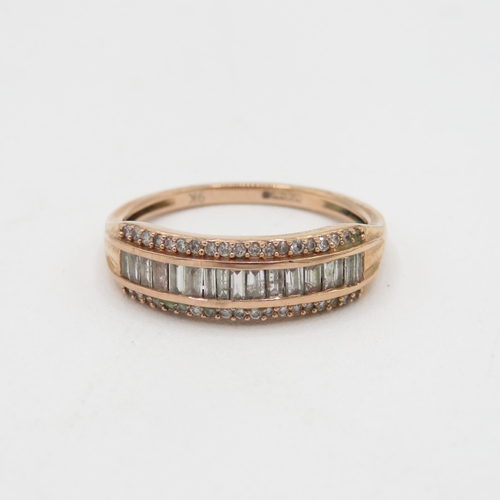 63 - 9ct gold vari-cut diamond three row eternity ring 2.4g Size P 1/2