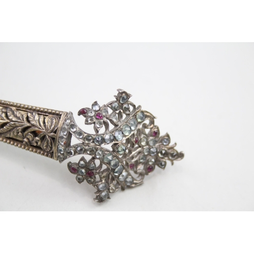294 - Silver Victorian Kondakoora hairpin set with Rubies (29g)