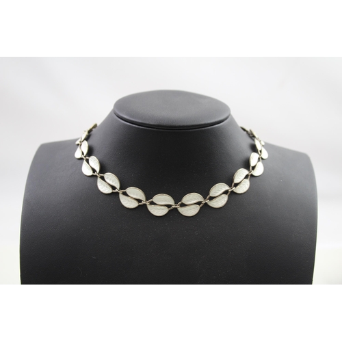 304 - Silver enamel collar necklace by David Anderson (26g)