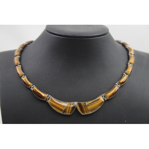 308 - Silver Mexico Tigers Eye collar necklace (63g)