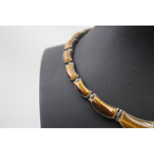 308 - Silver Mexico Tigers Eye collar necklace (63g)