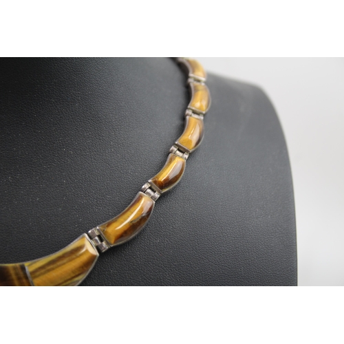 308 - Silver Mexico Tigers Eye collar necklace (63g)