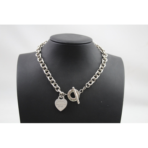 310 - Silver belcher link necklace with heart tag by designer Tiffany & Co (70g)