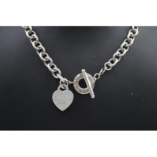 310 - Silver belcher link necklace with heart tag by designer Tiffany & Co (70g)