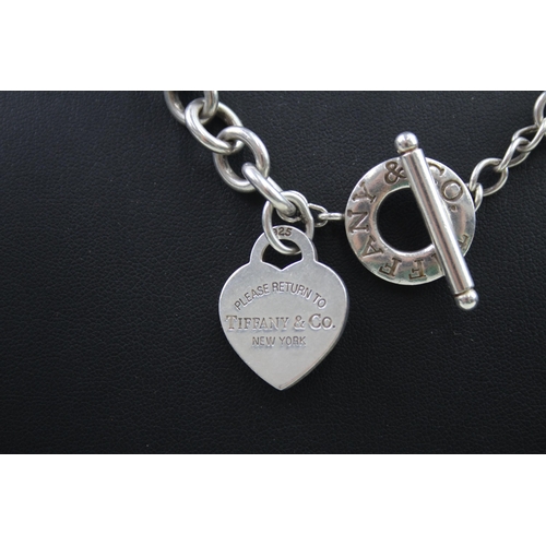 310 - Silver belcher link necklace with heart tag by designer Tiffany & Co (70g)