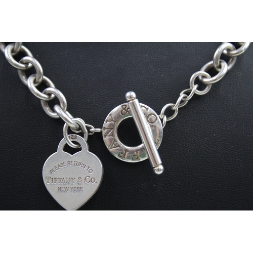 310 - Silver belcher link necklace with heart tag by designer Tiffany & Co (70g)