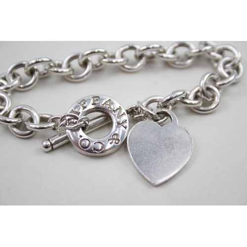 311 - Silver belcher link bracelet with heart tag by designer Tiffany & Co (45g)