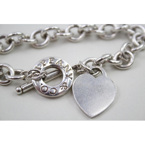 311 - Silver belcher link bracelet with heart tag by designer Tiffany & Co (45g)