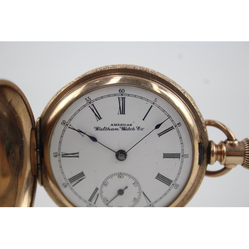 436 - Men's Waltham Rolled Gold Full Hunter Pocket Watch Hand-Wind