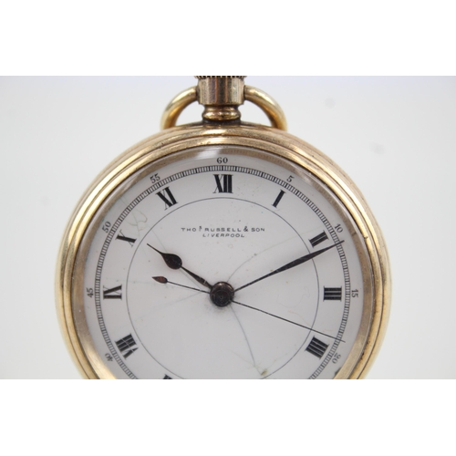 437 - Men's Thos Russell & Sons Rolled Gold Centre Seconds Pocket Watch Hand-Wind