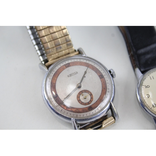 451 - Men Vintage Military Style Watches Hand-Wind Inc. Roamer/Techno's  WATCH RUNS