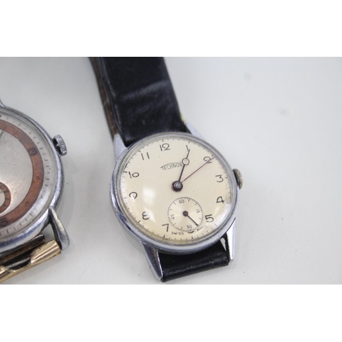 451 - Men Vintage Military Style Watches Hand-Wind Inc. Roamer/Techno's  WATCH RUNS