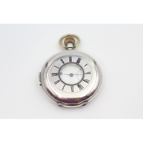 455 - Sterling Silver Half Hunter Gents Antique Repeater Pocket Watch Handwind - NOT TIME TESTED