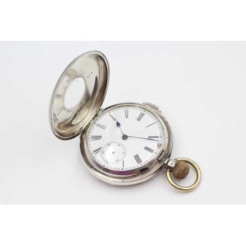 455 - Sterling Silver Half Hunter Gents Antique Repeater Pocket Watch Handwind - NOT TIME TESTED