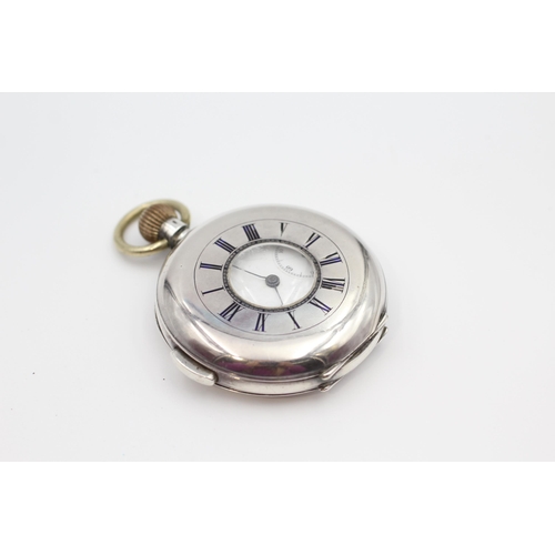 455 - Sterling Silver Half Hunter Gents Antique Repeater Pocket Watch Handwind - NOT TIME TESTED