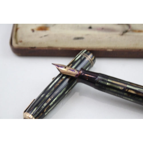 464 - Vintage PAREKR Duofold Green Cased Fountain Pen w/ Gold Plate Nib WRITING Boxed