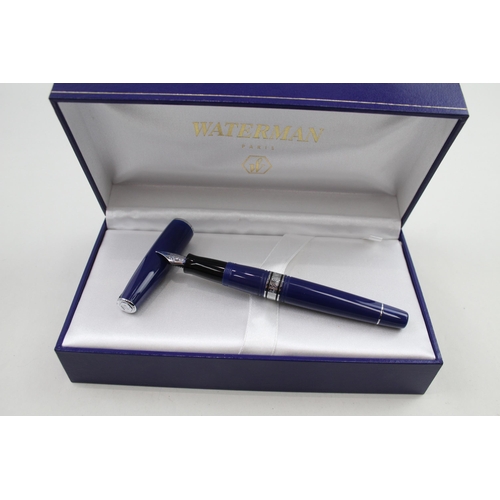 466 - WATERMAN Charleston Navy Cased Fountain Pen w/ 18ct White Gold Nib WRITING Boxed