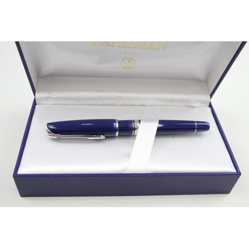 466 - WATERMAN Charleston Navy Cased Fountain Pen w/ 18ct White Gold Nib WRITING Boxed