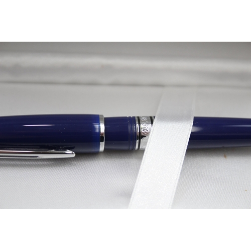 466 - WATERMAN Charleston Navy Cased Fountain Pen w/ 18ct White Gold Nib WRITING Boxed