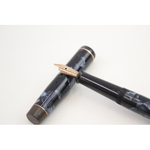 470 - Vintage DE LA RUE Onoto The Pen Navy Cased Fountain Pen w/ 14ct Gold Nib WRITING