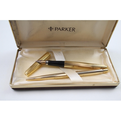 476 - Vintage PARKER 75 Gold Plated Fountain Pen w/ 14ct Gold Nib,  Ballpoint, Box Etc