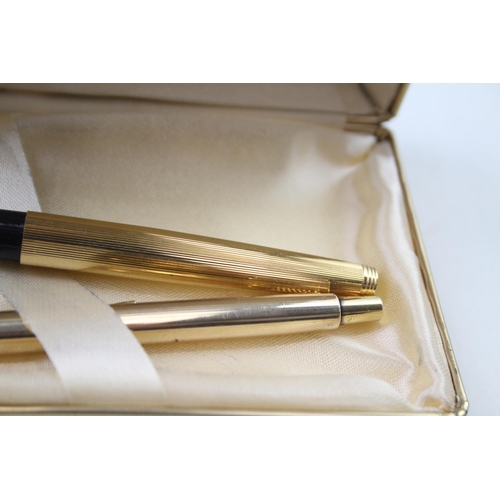 476 - Vintage PARKER 75 Gold Plated Fountain Pen w/ 14ct Gold Nib,  Ballpoint, Box Etc