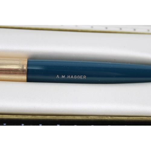 478 - Vintage PARKER 51 Teal Fountain Pen w/ 14 Gold Nib WRITING Rolled Gold Cap