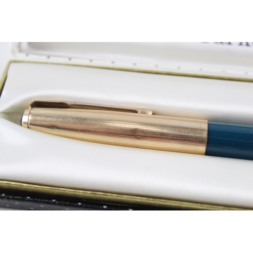 478 - Vintage PARKER 51 Teal Fountain Pen w/ 14 Gold Nib WRITING Rolled Gold Cap