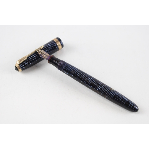 482 - Vintage PARKER Vaccumatic Navy Fountain Pen w/ 14ct Gold Nib WRITING