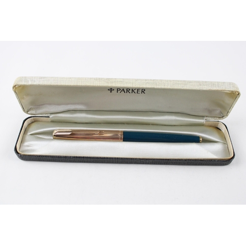 483 - Vintage PARKER 61 Teal Fountain Pen w/ 14ct Gold Nib WRITING Gold Plate Nib