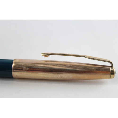 483 - Vintage PARKER 61 Teal Fountain Pen w/ 14ct Gold Nib WRITING Gold Plate Nib